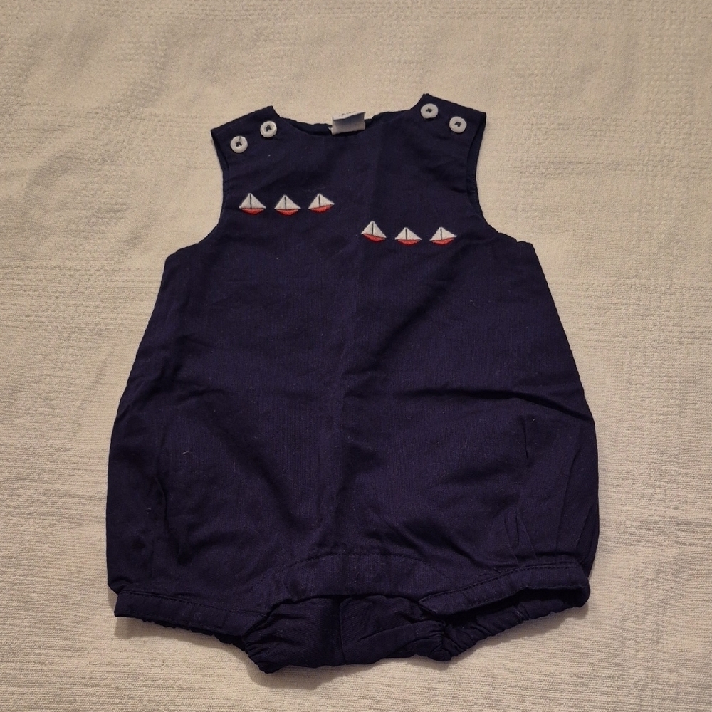 Janie and Jack boys 0-3 months blue sailboat shorts romper EUC